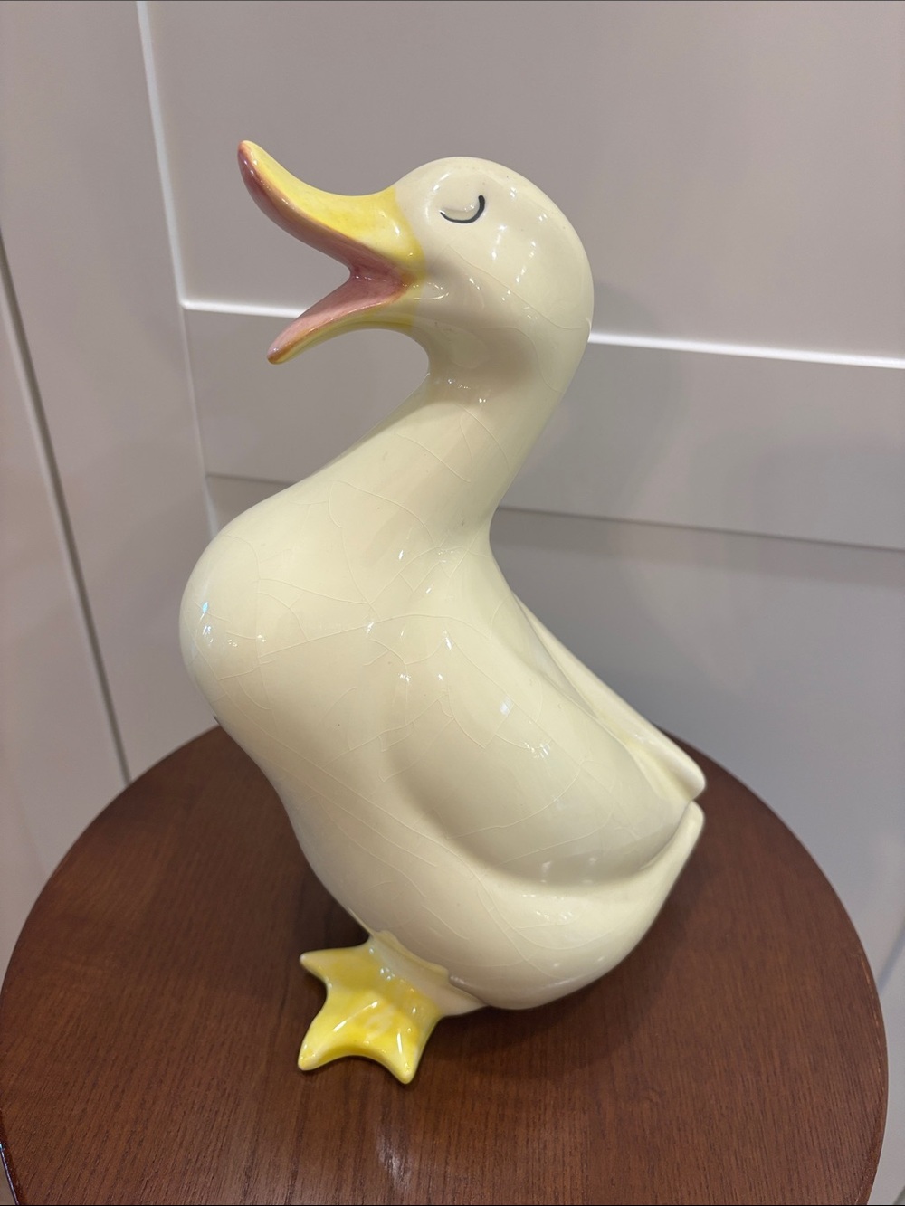 Ceramic Duck Figurine in Cream and Yellow - Decorative Home Art